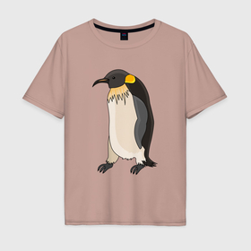 Мужская футболка хлопок Oversize с принтом Пингвин идёт в Екатеринбурге, 100% хлопок | свободный крой, круглый ворот, “спинка” длиннее передней части | 