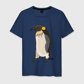 Мужская футболка хлопок с принтом Пингвин идёт в Екатеринбурге, 100% хлопок | прямой крой, круглый вырез горловины, длина до линии бедер, слегка спущенное плечо. | 