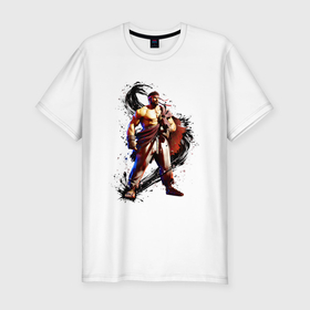 Мужская футболка хлопок Slim с принтом Street Fighter 6 Ryu в Тюмени, 92% хлопок, 8% лайкра | приталенный силуэт, круглый вырез ворота, длина до линии бедра, короткий рукав | 