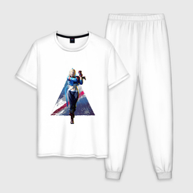 Мужская пижама хлопок с принтом Street Fighter 6 Cammy в Тюмени, 100% хлопок | брюки и футболка прямого кроя, без карманов, на брюках мягкая резинка на поясе и по низу штанин
 | Тематика изображения на принте: 