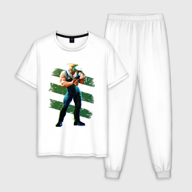Мужская пижама хлопок с принтом Street Fighter 6 Guile в Тюмени, 100% хлопок | брюки и футболка прямого кроя, без карманов, на брюках мягкая резинка на поясе и по низу штанин
 | 