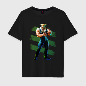 Мужская футболка хлопок Oversize с принтом Street Fighter 6 Guile в Тюмени, 100% хлопок | свободный крой, круглый ворот, “спинка” длиннее передней части | 