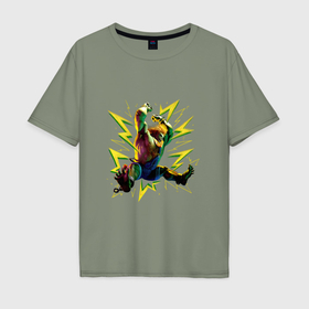 Мужская футболка хлопок Oversize с принтом Street Fighter 6 Blanka в Тюмени, 100% хлопок | свободный крой, круглый ворот, “спинка” длиннее передней части | 