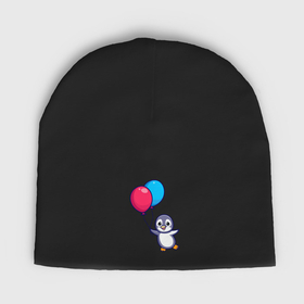 Мужская шапка демисезонная с принтом Милый пингвин с воздушными шариками в Кировске,  |  | Тематика изображения на принте: 