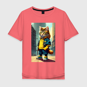 Мужская футболка хлопок Oversize с принтом Уличный котёнок на своём районе   Манхеттен в Белгороде, 100% хлопок | свободный крой, круглый ворот, “спинка” длиннее передней части | 