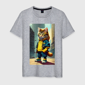 Мужская футболка хлопок с принтом Уличный котёнок на своём районе   Манхеттен в Санкт-Петербурге, 100% хлопок | прямой крой, круглый вырез горловины, длина до линии бедер, слегка спущенное плечо. | 