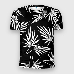 Мужская футболка 3D Slim с принтом c пальмами на черном фоне в Кировске, 100% полиэстер с улучшенными характеристиками | приталенный силуэт, круглая горловина, широкие плечи, сужается к линии бедра | 