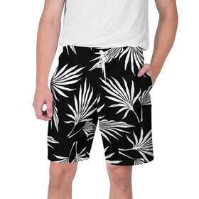 Мужские шорты 3D с принтом c пальмами на черном фоне в Кировске,  полиэстер 100% | прямой крой, два кармана без застежек по бокам. Мягкая трикотажная резинка на поясе, внутри которой широкие завязки. Длина чуть выше колен | 