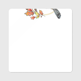 Магнит виниловый Квадрат с принтом Птичка осень светлая в Курске, полимерный материал с магнитным слоем | размер 9*9 см, закругленные углы | Тематика изображения на принте: 