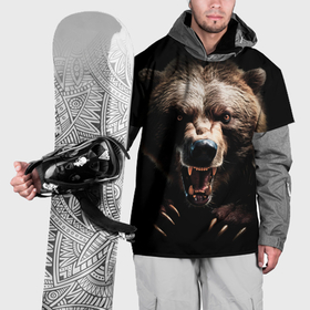 Накидка на куртку 3D с принтом Бурый агрессивный медведь в Санкт-Петербурге, 100% полиэстер |  | Тематика изображения на принте: 