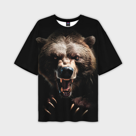 Мужская футболка oversize 3D с принтом Бурый агрессивный медведь в Курске,  |  | 