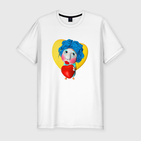 Мужская футболка хлопок Slim с принтом куколка с сердечком в Новосибирске, 92% хлопок, 8% лайкра | приталенный силуэт, круглый вырез ворота, длина до линии бедра, короткий рукав | 
