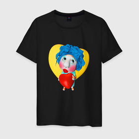 Мужская футболка хлопок с принтом куколка с сердечком в Новосибирске, 100% хлопок | прямой крой, круглый вырез горловины, длина до линии бедер, слегка спущенное плечо. | 