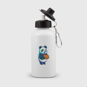 Бутылка спортивная с принтом Милая панда с чизбургером в Петрозаводске, металл | емкость — 500 мл, в комплекте две пластиковые крышки и карабин для крепления | Тематика изображения на принте: 