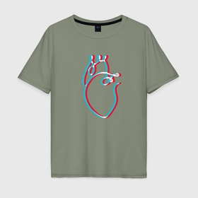 Мужская футболка хлопок Oversize с принтом Сердце в стиле неон в Екатеринбурге, 100% хлопок | свободный крой, круглый ворот, “спинка” длиннее передней части | Тематика изображения на принте: 