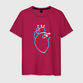 Мужская футболка хлопок с принтом Сердце в стиле неон в Екатеринбурге, 100% хлопок | прямой крой, круглый вырез горловины, длина до линии бедер, слегка спущенное плечо. | Тематика изображения на принте: 