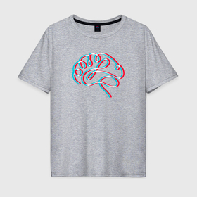 Мужская футболка хлопок Oversize с принтом Мозг в стиле неон в Екатеринбурге, 100% хлопок | свободный крой, круглый ворот, “спинка” длиннее передней части | Тематика изображения на принте: 