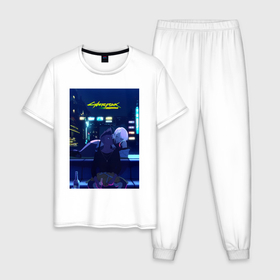 Мужская пижама хлопок с принтом Cyberpunk: Edgerunners  Дэвид и Люси в Екатеринбурге, 100% хлопок | брюки и футболка прямого кроя, без карманов, на брюках мягкая резинка на поясе и по низу штанин
 | 