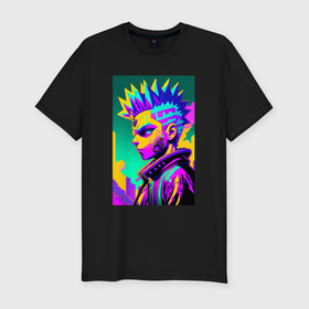 Мужская футболка хлопок Slim с принтом Bart Simpson   cyberpunks not dead   motto в Кировске, 92% хлопок, 8% лайкра | приталенный силуэт, круглый вырез ворота, длина до линии бедра, короткий рукав | 