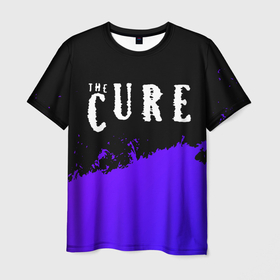 Мужская футболка 3D с принтом The Cure purple grunge в Петрозаводске, 100% полиэфир | прямой крой, круглый вырез горловины, длина до линии бедер | Тематика изображения на принте: 