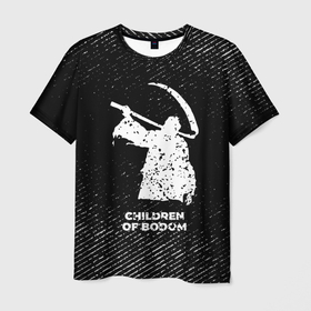 Мужская футболка 3D с принтом Children of Bodom с потертостями на темном фоне в Тюмени, 100% полиэфир | прямой крой, круглый вырез горловины, длина до линии бедер | Тематика изображения на принте: 