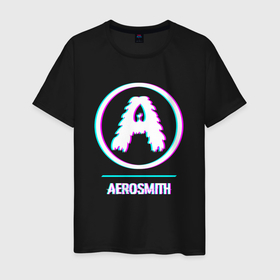 Мужская футболка хлопок с принтом Aerosmith glitch rock , 100% хлопок | прямой крой, круглый вырез горловины, длина до линии бедер, слегка спущенное плечо. | 