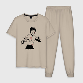 Мужская пижама хлопок с принтом Брюс Ли в крови в Курске, 100% хлопок | брюки и футболка прямого кроя, без карманов, на брюках мягкая резинка на поясе и по низу штанин
 | 