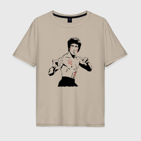 Мужская футболка хлопок Oversize с принтом Брюс Ли в крови в Курске, 100% хлопок | свободный крой, круглый ворот, “спинка” длиннее передней части | 