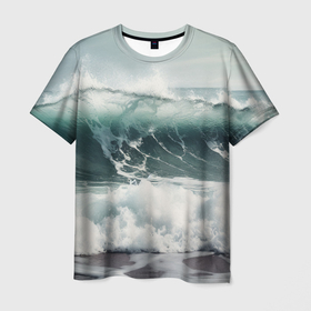 Мужская футболка 3D с принтом Море: арт нейросети , 100% полиэфир | прямой крой, круглый вырез горловины, длина до линии бедер | 