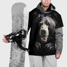 Накидка на куртку 3D с принтом Бурый атакующий медведь в Санкт-Петербурге, 100% полиэстер |  | Тематика изображения на принте: 