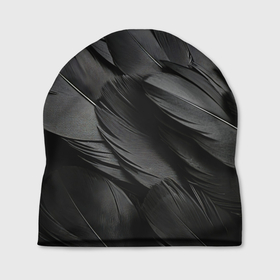 Шапка 3D с принтом Черные перья ворона в Курске, 100% полиэстер | универсальный размер, печать по всей поверхности изделия | 