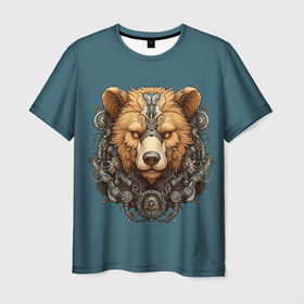 Мужская футболка 3D с принтом Механический медведь в Петрозаводске, 100% полиэфир | прямой крой, круглый вырез горловины, длина до линии бедер | 