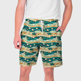 Мужские шорты 3D с принтом пляж паттерн в Екатеринбурге,  полиэстер 100% | прямой крой, два кармана без застежек по бокам. Мягкая трикотажная резинка на поясе, внутри которой широкие завязки. Длина чуть выше колен | 