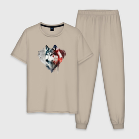 Мужская пижама хлопок с принтом Навсегда в сердце   хаски в Курске, 100% хлопок | брюки и футболка прямого кроя, без карманов, на брюках мягкая резинка на поясе и по низу штанин
 | 