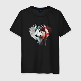 Мужская футболка хлопок с принтом Навсегда в сердце   хаски в Курске, 100% хлопок | прямой крой, круглый вырез горловины, длина до линии бедер, слегка спущенное плечо. | 
