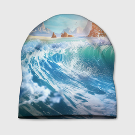 Шапка 3D с принтом пляж и изумрудное море , 100% полиэстер | универсальный размер, печать по всей поверхности изделия | 