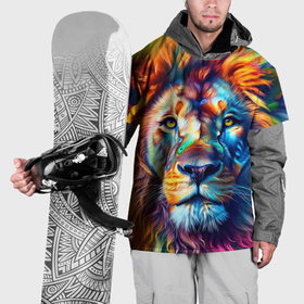 Накидка на куртку 3D с принтом Лев в неоновых красках в Санкт-Петербурге, 100% полиэстер |  | 