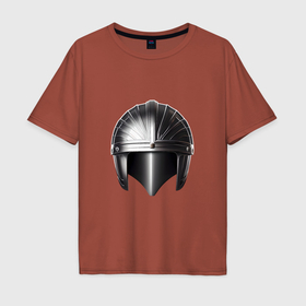 Мужская футболка хлопок Oversize с принтом Шлем римского легионера в Екатеринбурге, 100% хлопок | свободный крой, круглый ворот, “спинка” длиннее передней части | 