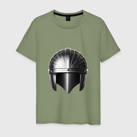 Мужская футболка хлопок с принтом Шлем римского легионера в Новосибирске, 100% хлопок | прямой крой, круглый вырез горловины, длина до линии бедер, слегка спущенное плечо. | 