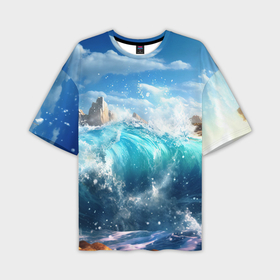 Мужская футболка oversize 3D с принтом Море и волны в Санкт-Петербурге,  |  | 