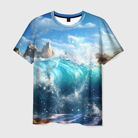 Мужская футболка 3D с принтом Море и волны в Новосибирске, 100% полиэфир | прямой крой, круглый вырез горловины, длина до линии бедер | 