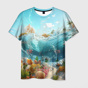 Мужская футболка 3D с принтом Океан футуризм в Новосибирске, 100% полиэфир | прямой крой, круглый вырез горловины, длина до линии бедер | Тематика изображения на принте: 