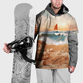 Накидка на куртку 3D с принтом Парусник  в море , 100% полиэстер |  | Тематика изображения на принте: 