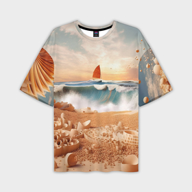 Мужская футболка oversize 3D с принтом Парусник  в море ,  |  | Тематика изображения на принте: 