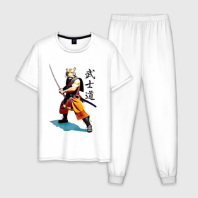 Мужская пижама хлопок с принтом Бусидо   кодекс самурая   тигр в Санкт-Петербурге, 100% хлопок | брюки и футболка прямого кроя, без карманов, на брюках мягкая резинка на поясе и по низу штанин
 | 