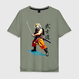Мужская футболка хлопок Oversize с принтом Бусидо   кодекс самурая   тигр в Санкт-Петербурге, 100% хлопок | свободный крой, круглый ворот, “спинка” длиннее передней части | 
