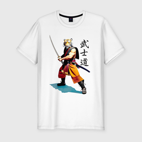 Мужская футболка хлопок Slim с принтом Бусидо   кодекс самурая   тигр в Санкт-Петербурге, 92% хлопок, 8% лайкра | приталенный силуэт, круглый вырез ворота, длина до линии бедра, короткий рукав | 