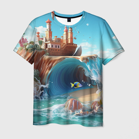 Мужская футболка 3D с принтом Подводный  мир в Курске, 100% полиэфир | прямой крой, круглый вырез горловины, длина до линии бедер | 