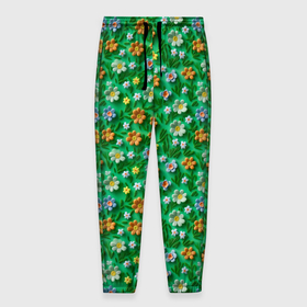 Мужские брюки 3D с принтом Объемные летние цветы в Екатеринбурге, 100% полиэстер | манжеты по низу, эластичный пояс регулируется шнурком, по бокам два кармана без застежек, внутренняя часть кармана из мелкой сетки | 