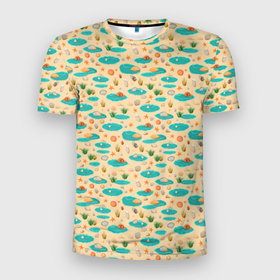 Мужская футболка 3D Slim с принтом озера паттерн в Тюмени, 100% полиэстер с улучшенными характеристиками | приталенный силуэт, круглая горловина, широкие плечи, сужается к линии бедра | 